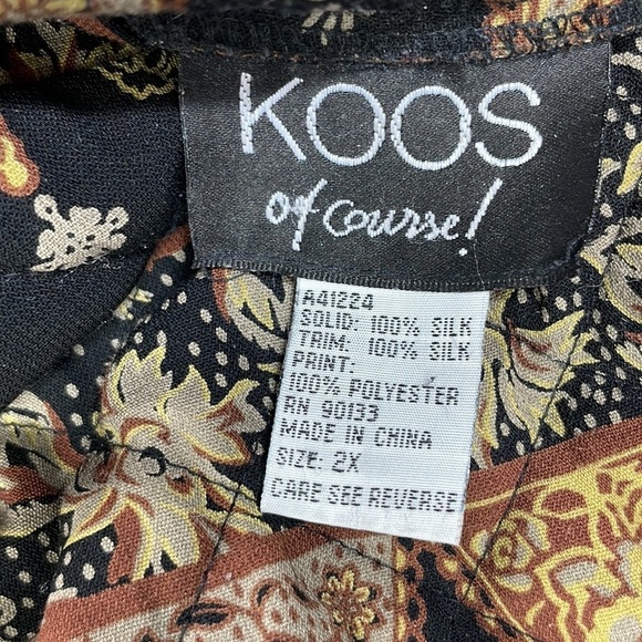 Vintage Koos of Course Women’s Quilted Reversible Black Tan Silk Jacket, size 2X - Picture 5 of 14
